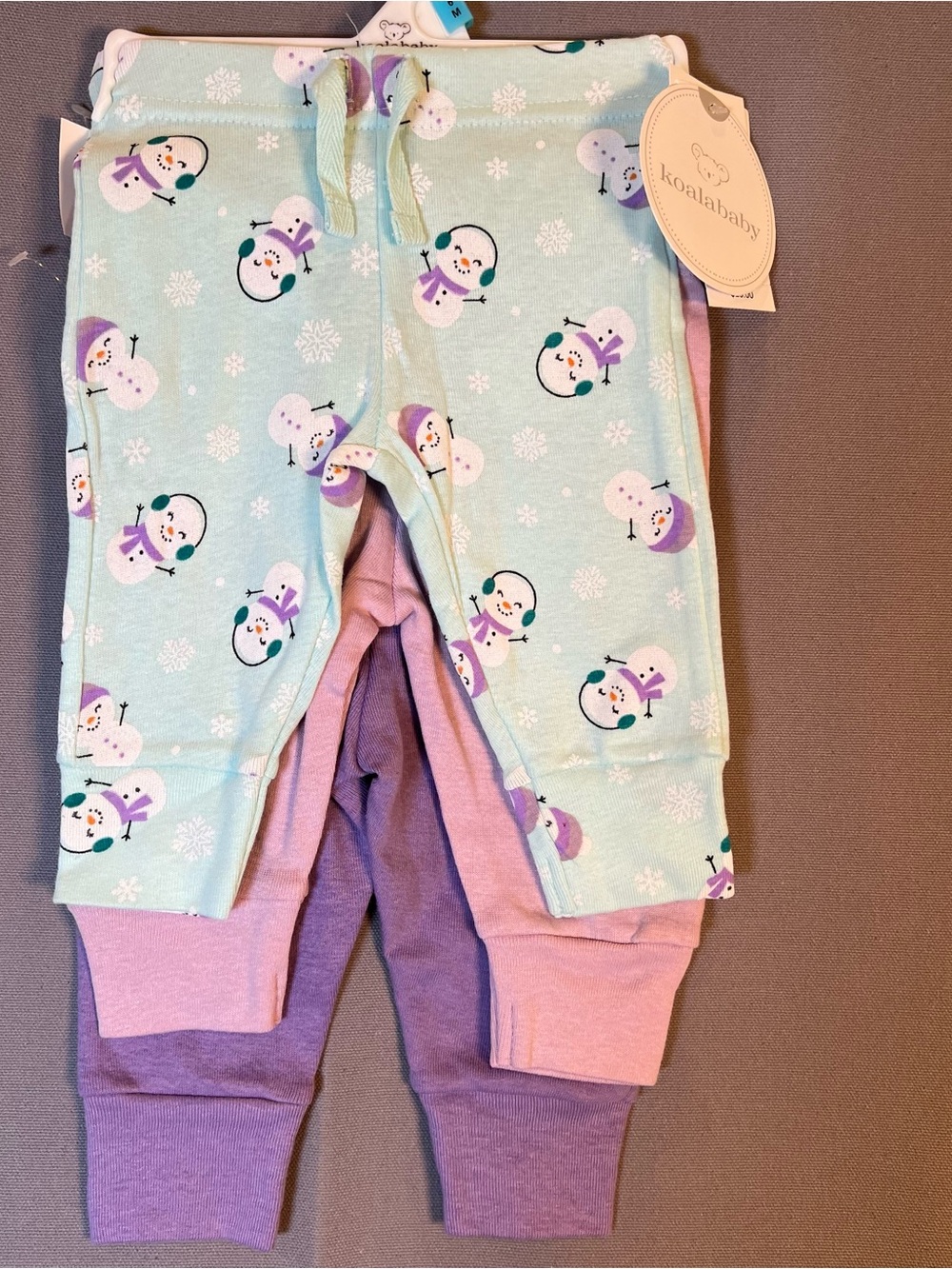Koala Baby Snowman, Pink & Lavender Three-Pack Pants Set 3-6 months NWT